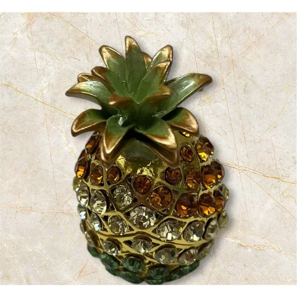 Rucinni Pineapple Trinket Jewelry Box Swarovski & Austria Crystals Enamel Hinged - Picture 5 of 9